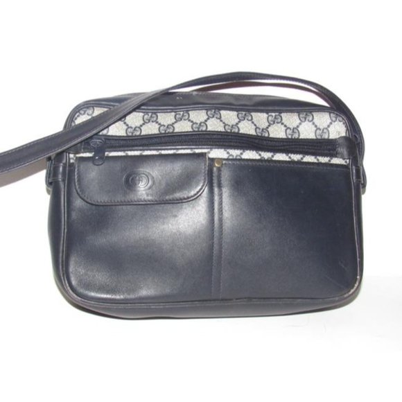 Gucci Vintage Blue Shoulder Bag With Large G Logo Print Coated Canvas - Picture 10 of 12